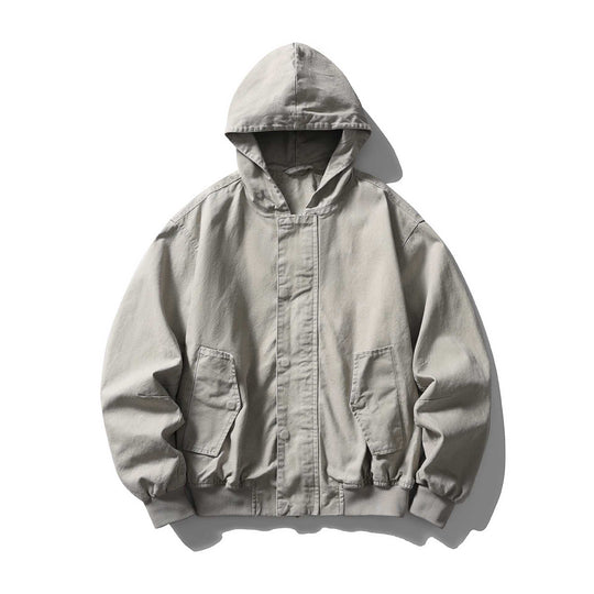 Unisex Boxy Utility-Kapuzenblouson aus robustem Canvas mit Rippbündchen und Pattentaschen Shop Nory