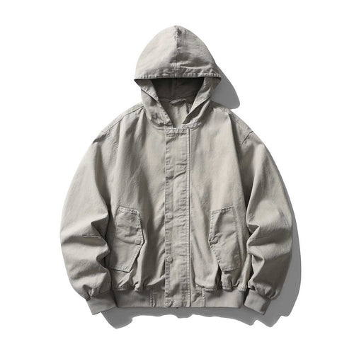 Unisex Boxy Utility-Kapuzenblouson aus robustem Canvas mit Rippbündchen und Pattentaschen Shop Nory