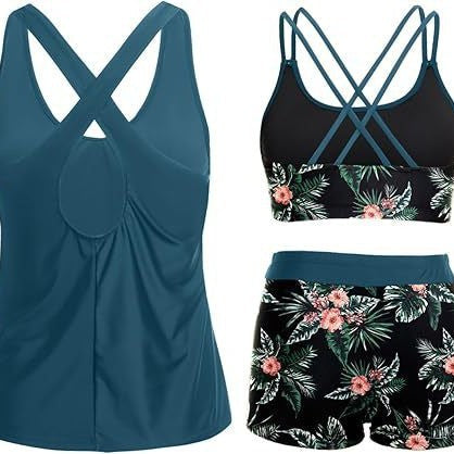 Damen Sportliches Tankini-Set mit floralem Oberteil und Shorts