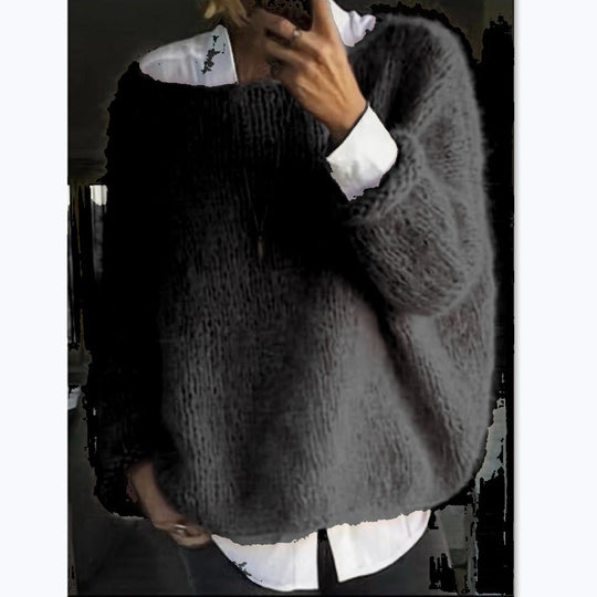 Damen Kuscheliger Oversized Pullover mit U-Boot-Ausschnitt