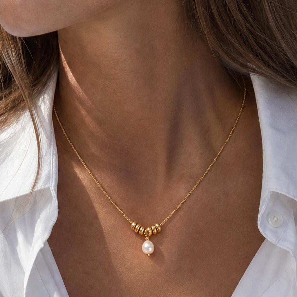 Damen Halskette mit eleganten Perlen und drehbarem Design Shop Nory