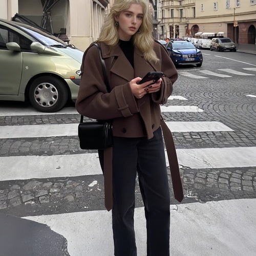 Damen modische cropped Jacke im Trench-Stil