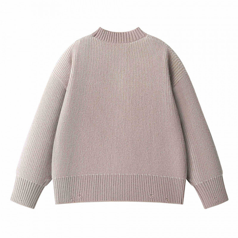 Unisex Oversize-Strickpullover mit Rundhals, Rippenstruktur und verlängertem Bund Shop Nory