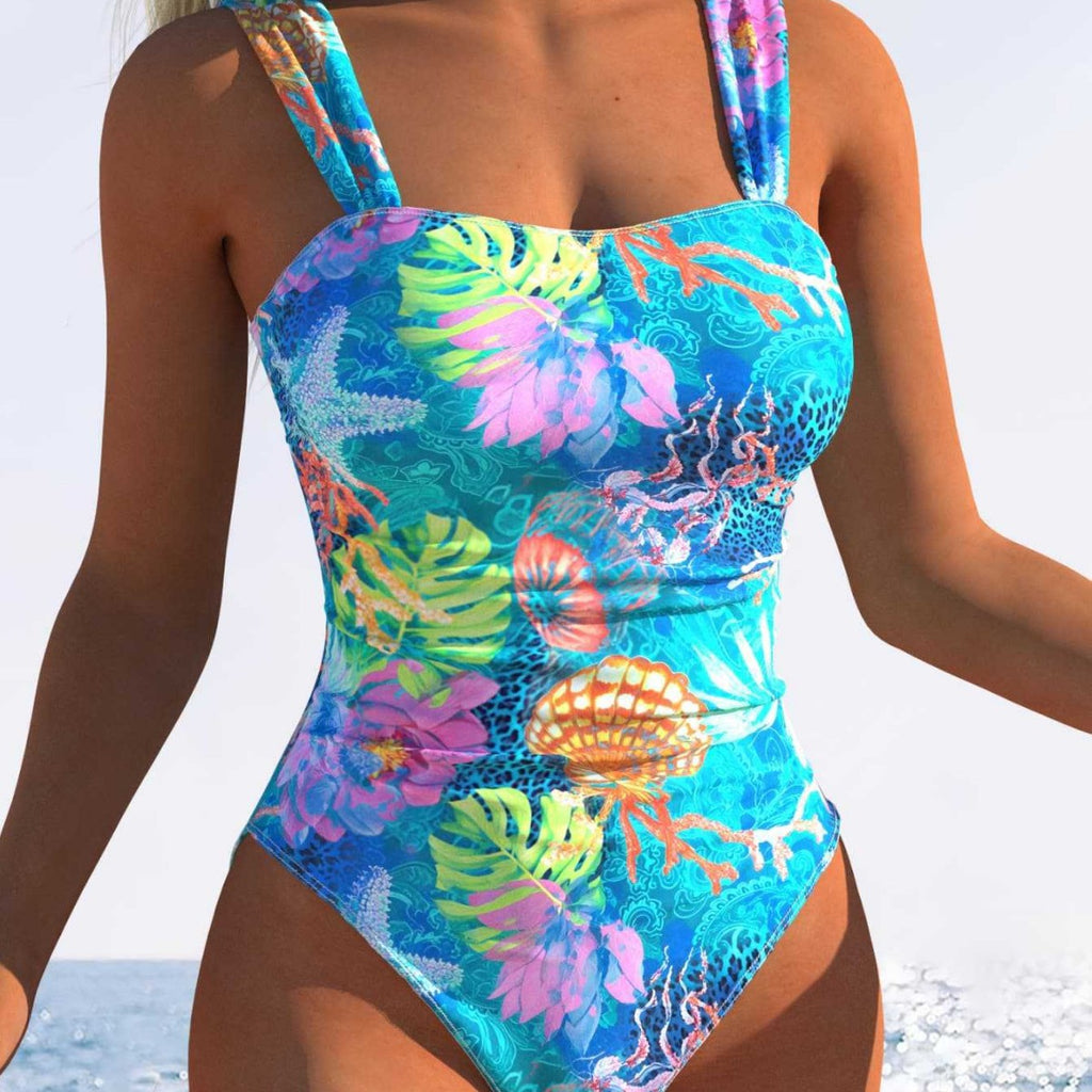 Damen funktioneller Einteiler Badeanzug mit innovativem Wassermuster Shopnory