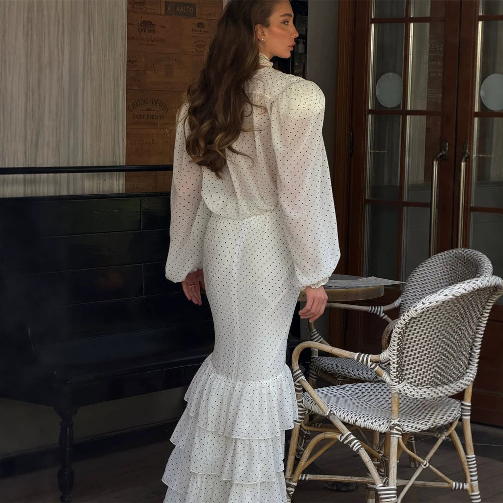 Damen Maxikleid aus Chiffon mit Wickeloberteil, Schluppe und gestuftem Volant‑Rock Shop Nory