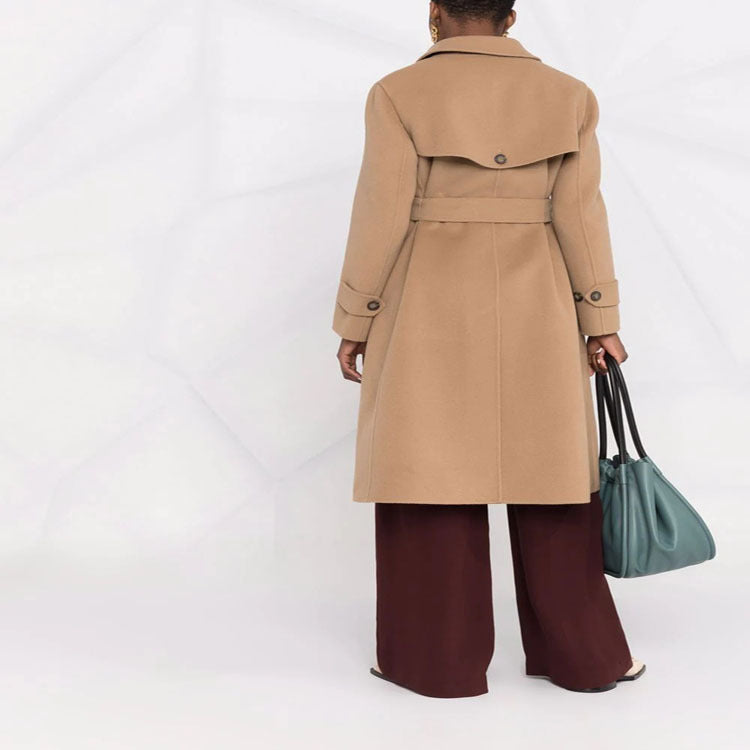 Damen taillierter doppeltreihiger Wollmix-Mantel mit Bindegürtel und A‑Linien‑Schnitt Shop Nory