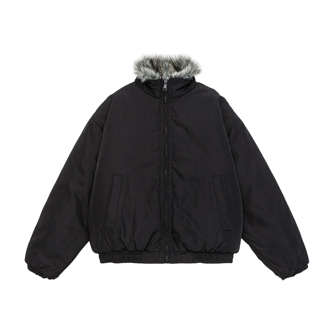 Damen Oversize wattierte Bomberjacke mit elastischem Saum und Kunstfellbesatz Shop Nory