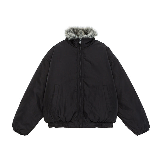 Damen Oversize wattierte Bomberjacke mit elastischem Saum und Kunstfellbesatz Shop Nory