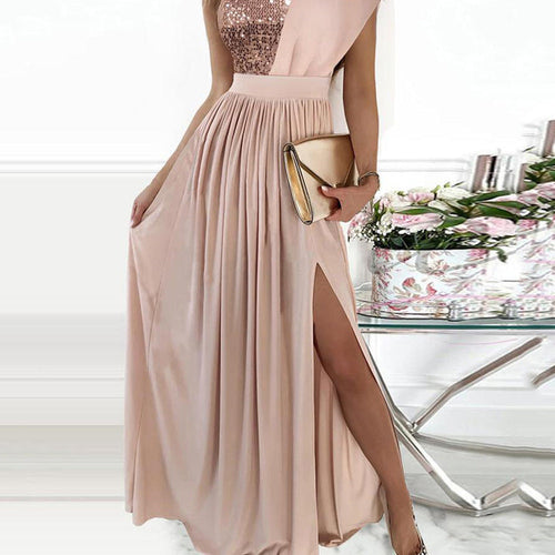 Damen Elegantes Abendkleid mit schimmerndem Oberteil und voluminösem Rock
