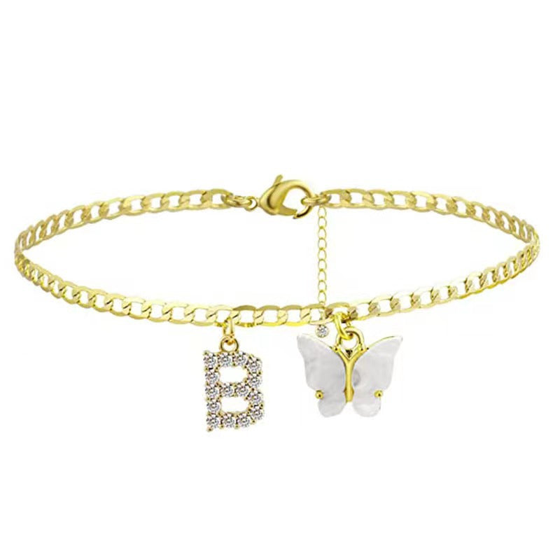 Damen Fußkettchen mit eleganten Glitzer- und Schmetterlingsanhängern Shop Nory