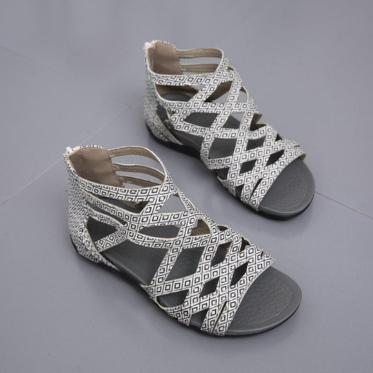 Damen Römersandalen mit Zipper, geflochtenem Cut-Out-Obermaterial und gepolsterter Komfortsohle Shop Nory