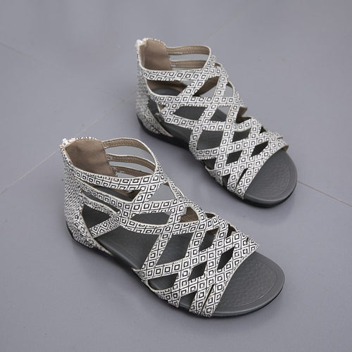 Damen Römersandalen mit Zipper, geflochtenem Cut-Out-Obermaterial und gepolsterter Komfortsohle Shop Nory