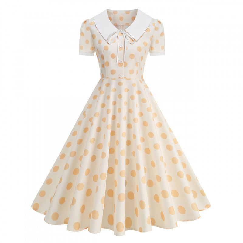 Damen Retro Maxikleid mit Kragen und Punkten