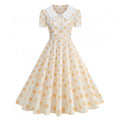 Damen Retro Maxikleid mit Kragen und Punkten