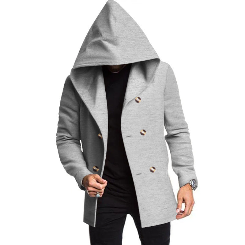 Herren Kapuzenmantel mit übergroßer Kapuze und Doppelknopf-Leiste Shop Nory