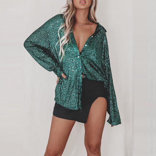 Damen Glitzernde Oversize-Hemdbluse