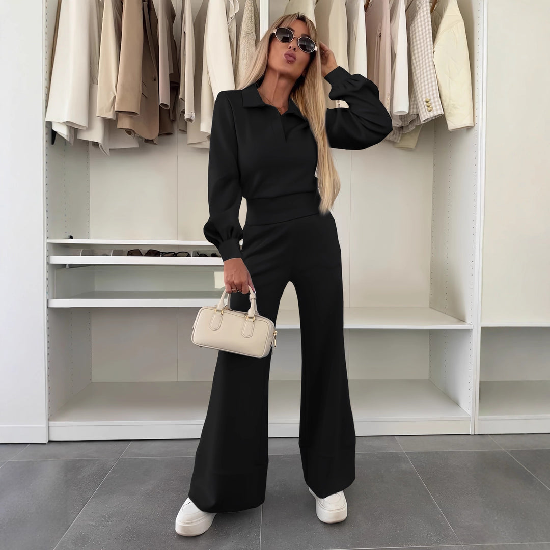 Damen Zweiteiliges Lounge-Set mit Polokragen und taillenhoher Palazzohose Shop Nory
