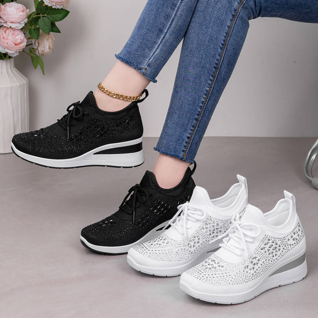 Damen nan Strick-Plateau-Sneaker mit funkelnder Verzierung, sockenähnlichem Einstieg und stoßdämpfender EVA-Zwischensohle Shop Nory