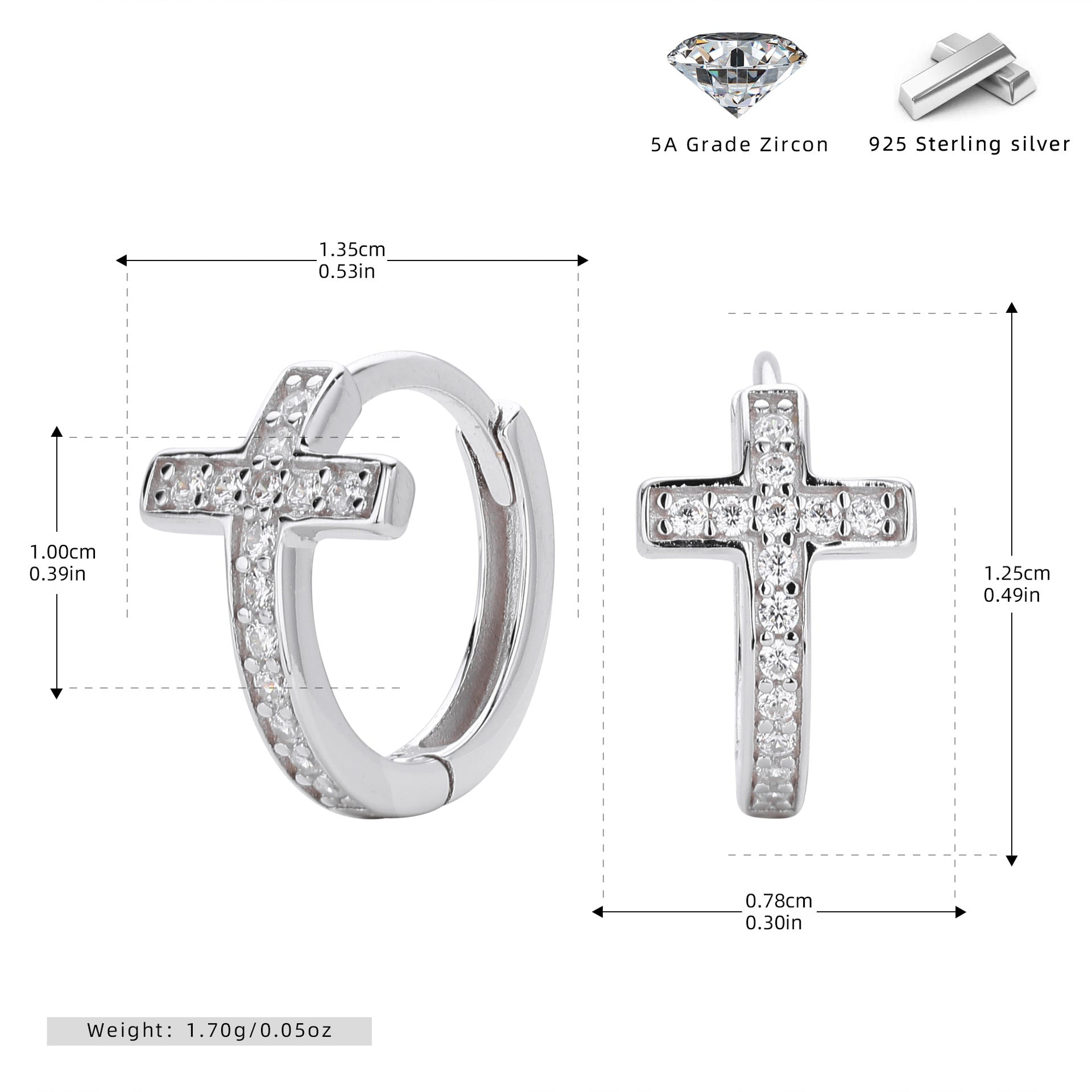 Damen Ohrhänger mit funkelndem Kreuzdesign aus hochwertigem 925 Sterling Silber und Zirkonbesatz Shop Nory