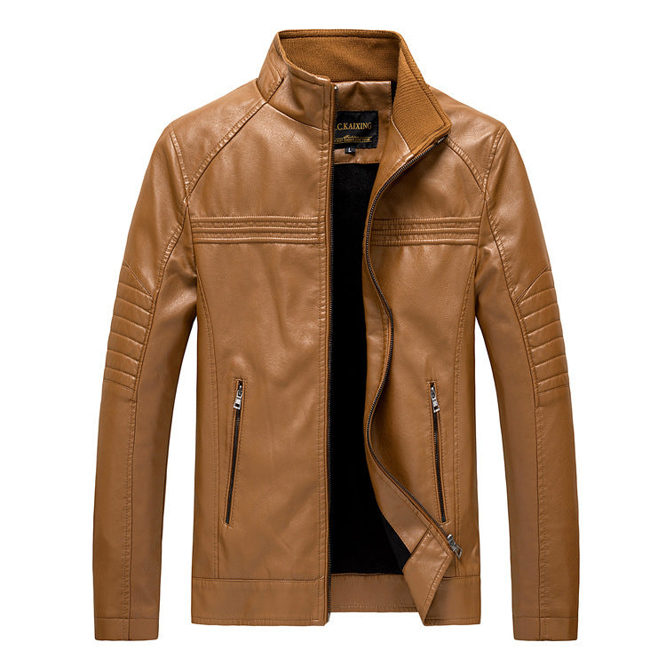 Herren Slim-Fit Kunstleder-Motojacke mit Stehkragen und gesteppter Ärmelpasse Shop Nory