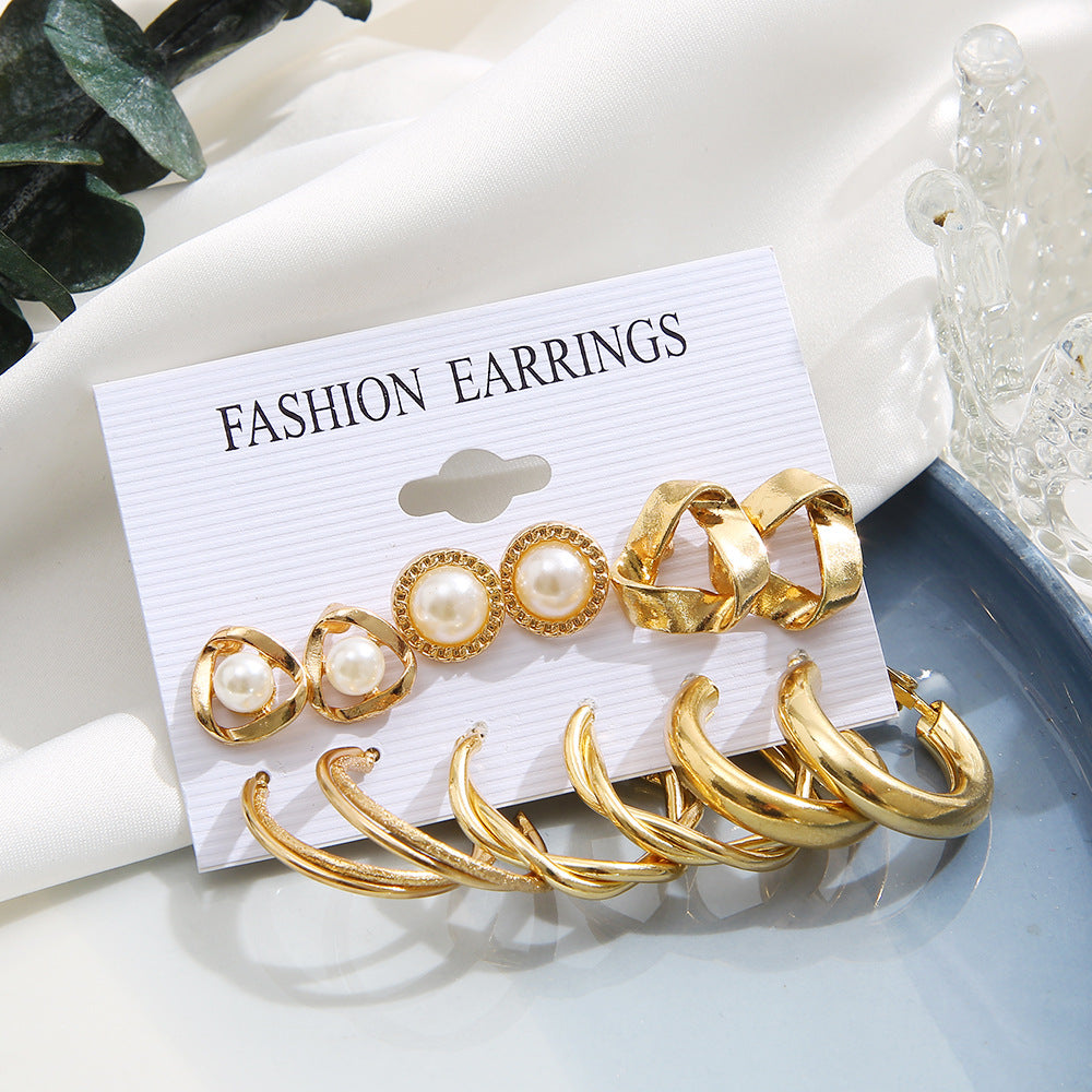 Damen Ohrstecker-Set mit eleganten Perlen- und geometrischen Designs Shop Nory