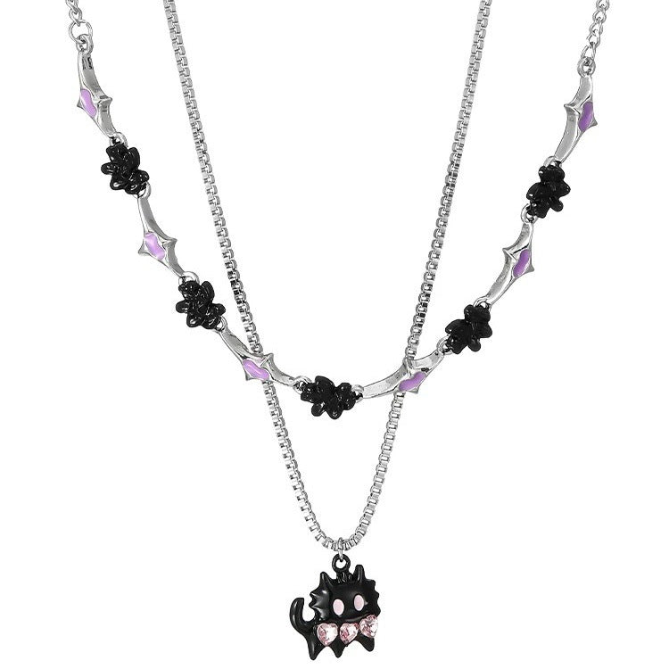 Damen Halskette mit kreativen Halloween-Motiv und verspieltem Katzenanhänger Shop Nory