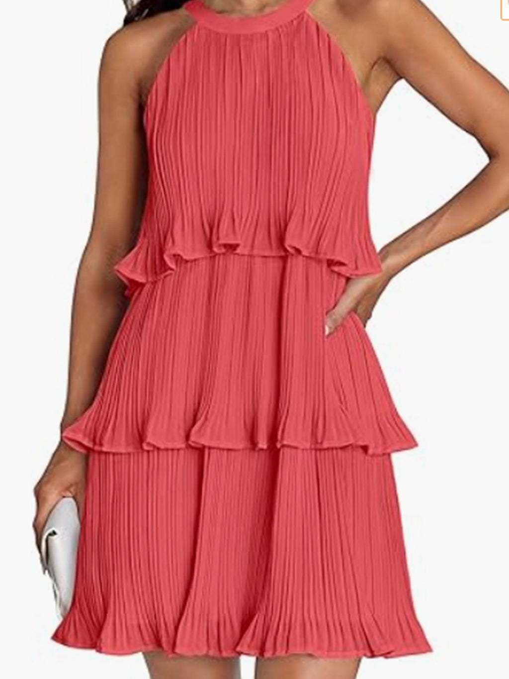 Damen Kleid mit schwingendem Faltenrock und Spitzenrüsche