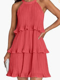 Damen Kleid mit schwingendem Faltenrock und Spitzenrüsche