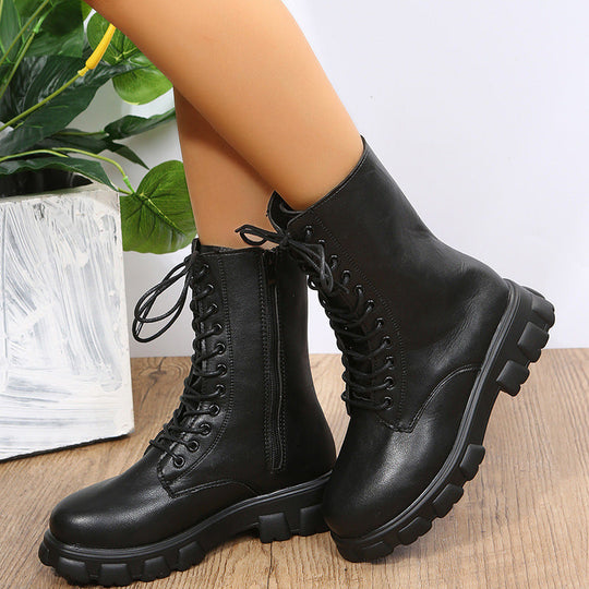 Damen moderne Schnürstiefel mit rutschfester Sohle und seitlichem Reißverschluss Shopnory