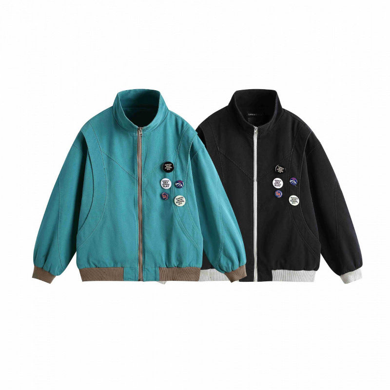 Unisex Boxige leichte Bomberjacke mit Stehkragen, Frontreißverschluss und Badge‑Applikationen Shop Nory