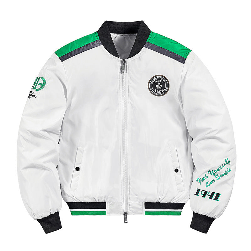 Herren Kurz geschnittene Nylon‑Bomberjacke mit sportiven Schulterpaspeln, Schriftzug-Applikationen und zweifachem Reißverschluss Shop Nory