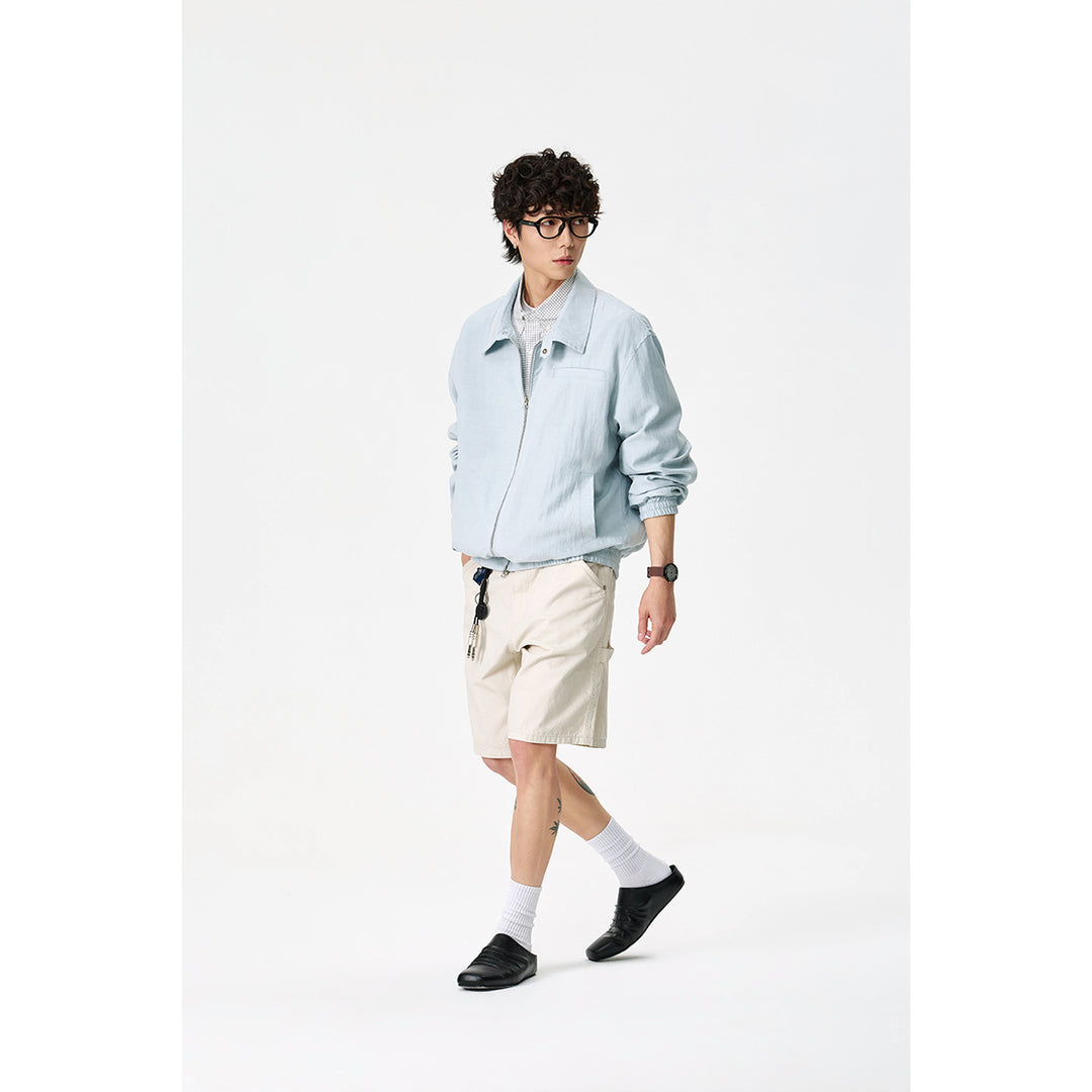 Unisex Oversize-Denim-Blouson mit fransigen Kanten und Druckknopfleiste Shop Nory