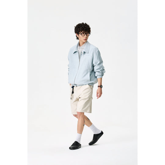 Unisex Oversize-Denim-Blouson mit fransigen Kanten und Druckknopfleiste Shop Nory