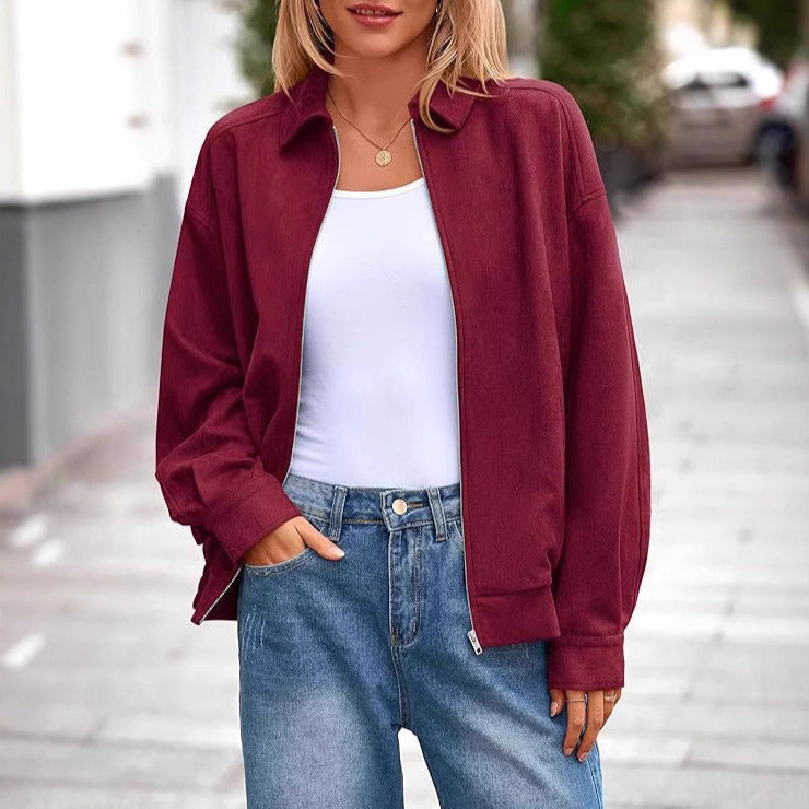 Damen lässige Übergangsjacke mit hohem Kragen und Reißverschluss Shopnory