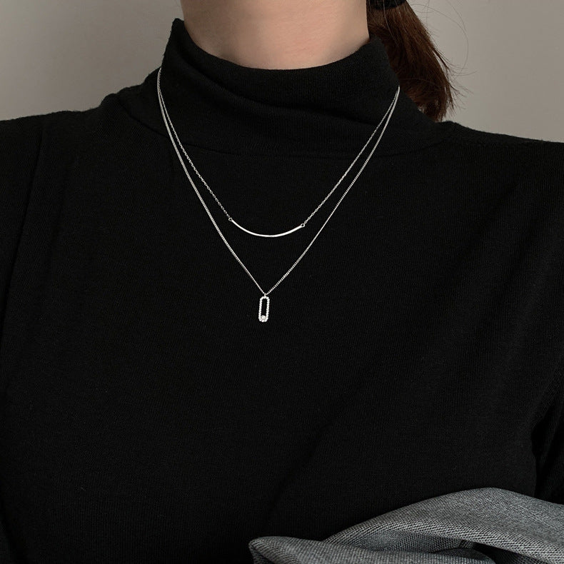Damen Halskette mit modernem, zweilagigem Design und funkelndem Anhänger Shop Nory