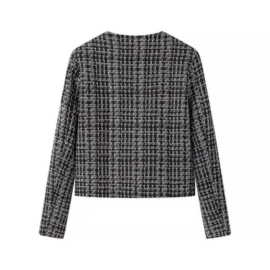 Damen Kurze Bouclé-Tweed-Jacke mit Rundhals, dekorativen Zierknöpfen und aufgesetzten Taschen Shop Nory