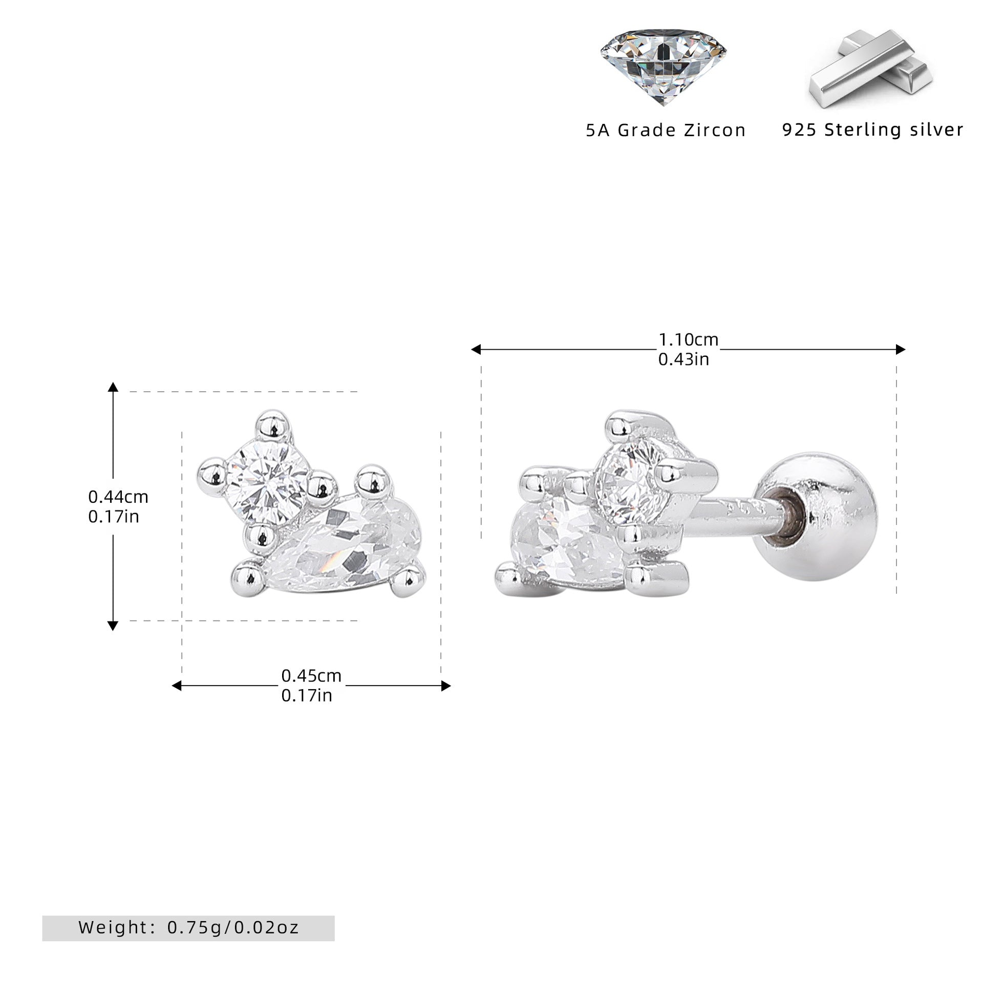 Damen Ohrstecker mit funkelnden Zirkonsteinen und hochwertiger 925 Sterling Silberfassung Shop Nory