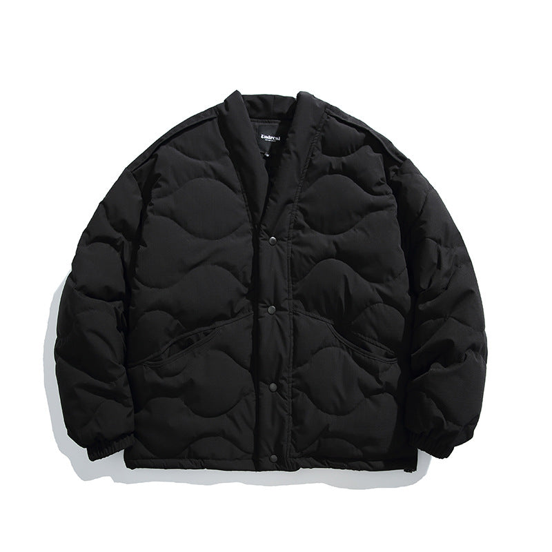 Unisex Oversize-Steppjacke mit V-Ausschnitt, Druckknopfverschluss und wattierter Isolation Shop Nory