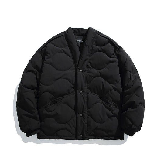 Unisex Oversize-Steppjacke mit V-Ausschnitt, Druckknopfverschluss und wattierter Isolation Shop Nory