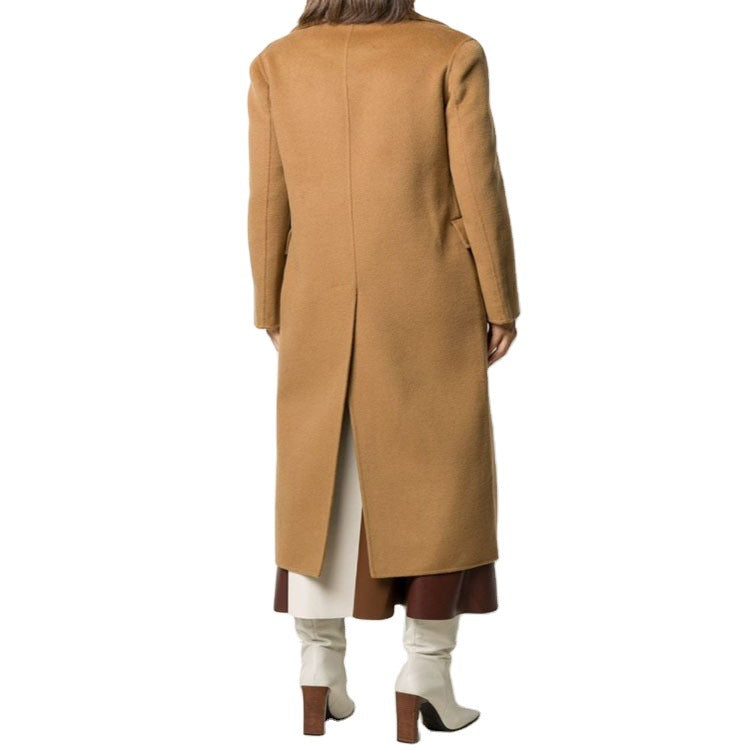 Damen Bodenlanger Zweireihiger Wollmix-Longcoat mit dezentem Gehschlitz und breitem Schalkragen Shop Nory