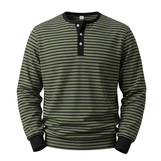 Herren Gestreiftes Langarm-Henleyshirt aus Baumwolljersey mit Knopfleiste Shop Nory