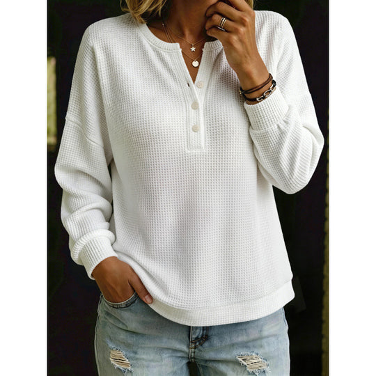 Damen Waffelstrick-Henleypullover mit Oversize-Schnitt Shop Nory