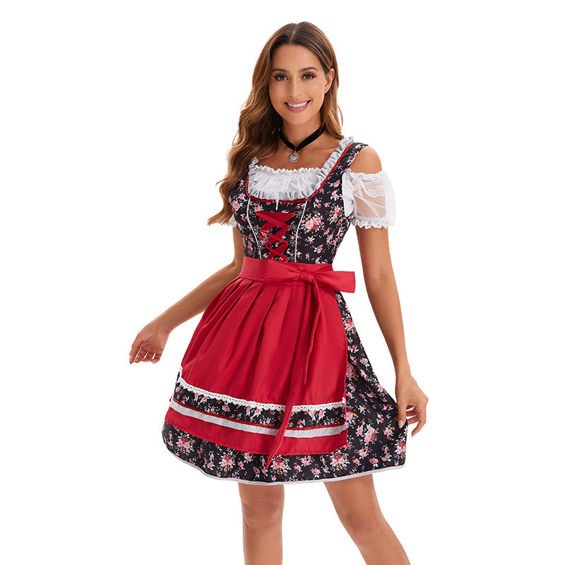 Damen nan kurzes traditionelles Dirndl mit Schnürkorset, Carmenärmelbluse und dekorativer Schürze Shop Nory