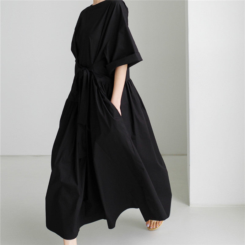 Damen Langes Baumwoll-Maxikleid mit Wickelgürtel und Eingrifftaschen Shop Nory