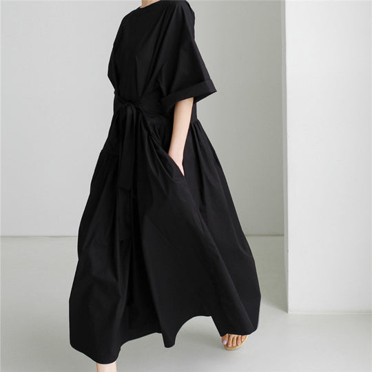 Damen Langes Baumwoll-Maxikleid mit Wickelgürtel und Eingrifftaschen Shop Nory