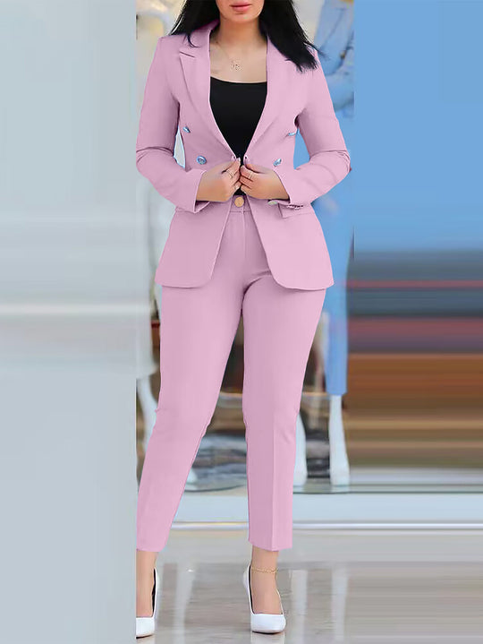 Damen Figurbetonter Zweireiher-Blazer mit schlanker High‑Waist Zigarettenhose Shop Nory