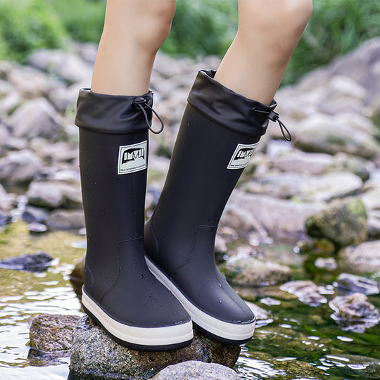 Damen kniehohe wasserdichte Gummistiefel mit verstellbarem Kordelabschluss Shop Nory