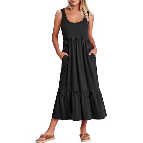 Damen Maxikleid mit fließendem Rock und praktischen Taschen