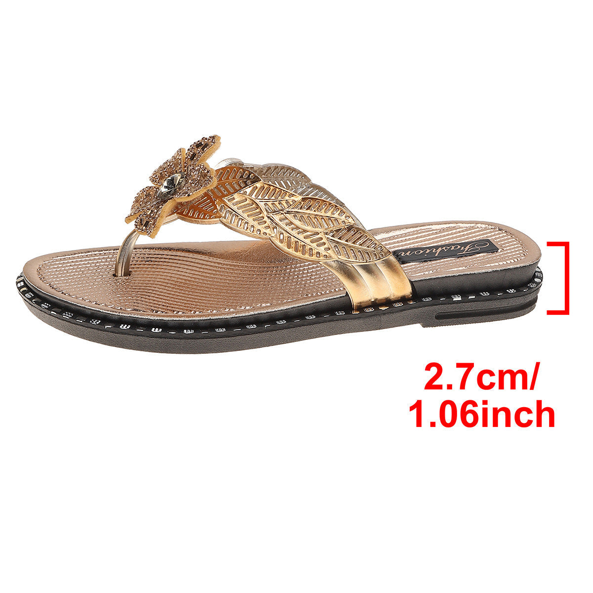 Damen modische Zehentrenner-Sandalen mit funkelndem Blumenschmuck
