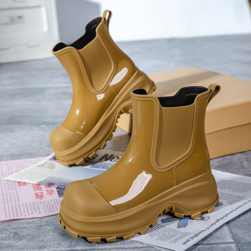 Damen Plateau-Gummistiefelette im Chelsea-Stil mit robuster Lug-Sohle Shop Nory